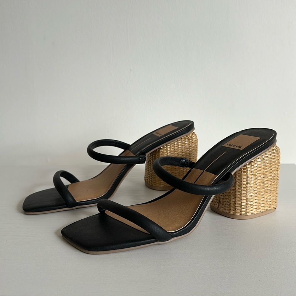NEW Dolce Vita Netra Rattan Square Toe Heeled Sandal SIZE 9